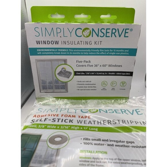 simply conseve Other - 2 Simply Conserve Window Insulating Kit Indoor Film 5-Pack 36"x60" 2 Foam Tape